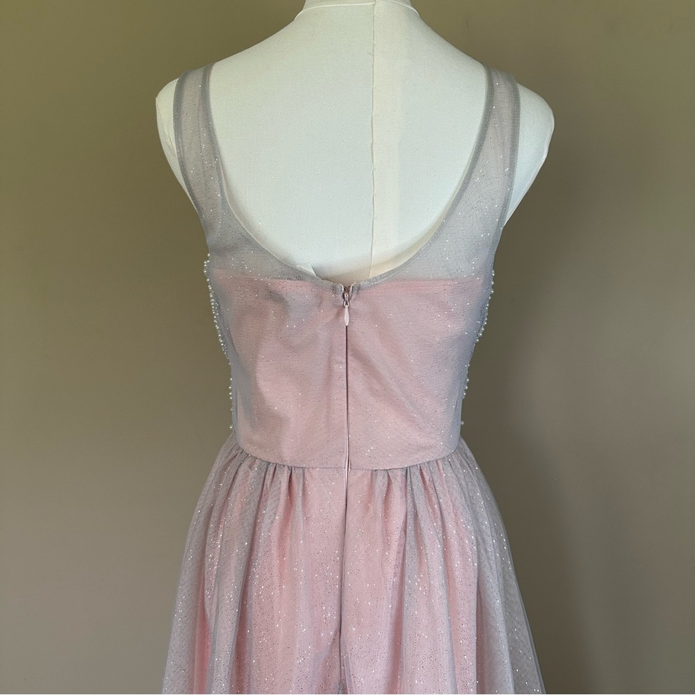 NEW Sparkly Pink Beaded Dress Pearls Junior 7 Balletcore Fairy Feminine Homecomi - Picture 9 of 10